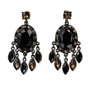 Black and gray crystal earrings with oval center, small crystal marquise drops